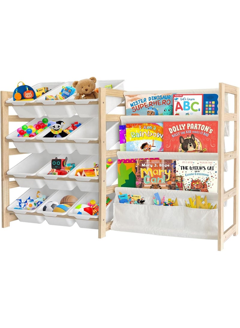 WALALLA Toy Storage Organizer with Bookshelf - 12 Storage Bins 4-Tier Multipurpose Shelf to Organize Toys and Books for Kids Room, Playroom, Nursery Room, White - Image 1